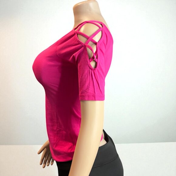 Solid Off Shoulder Top With Strappy Cut Sleeve - Picture 2 of 5